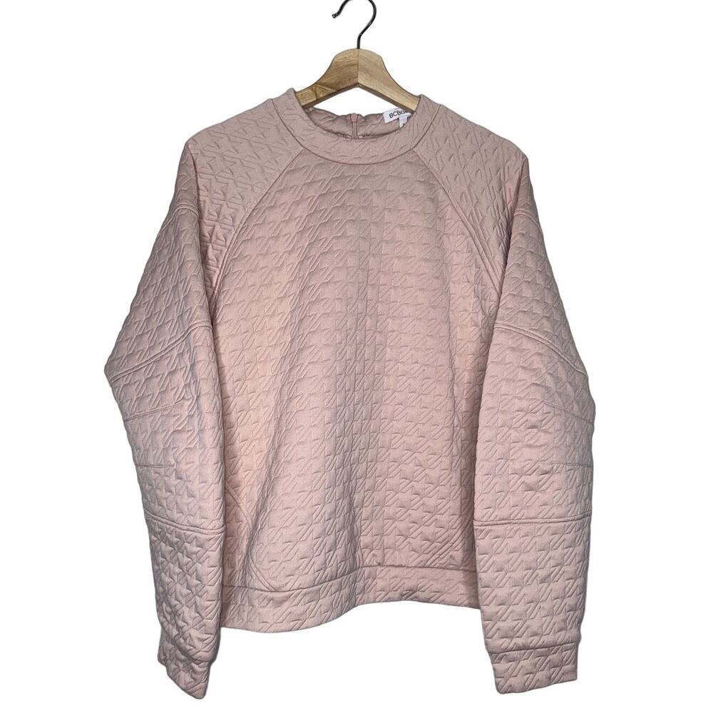 BCBGeneration Quilted Houndstooth Pullover Crewneck Sweater Pink Size Medium